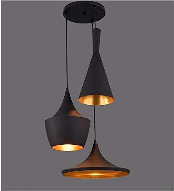  3-Light Industrial Black Finish Metal Shade Hanging Pendant Ceiling Lamp Fixture Tulip Cone Disc (Bulb Included), 60 Watts