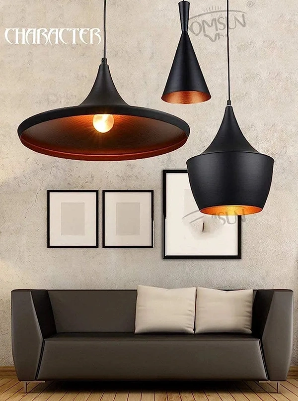  3-Light Industrial Black Finish Metal Shade Hanging Pendant Ceiling Lamp Fixture Tulip Cone Disc (Bulb Included), 60 Watts