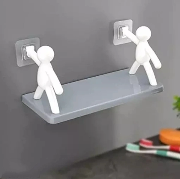 Wall Hanging Bathroom Storage Human Hook Rack Floating Wall Ledge Shelf Simple Wall Mounted Bookshelf Home Office Shelves (PACK OF 1 ) WHITE