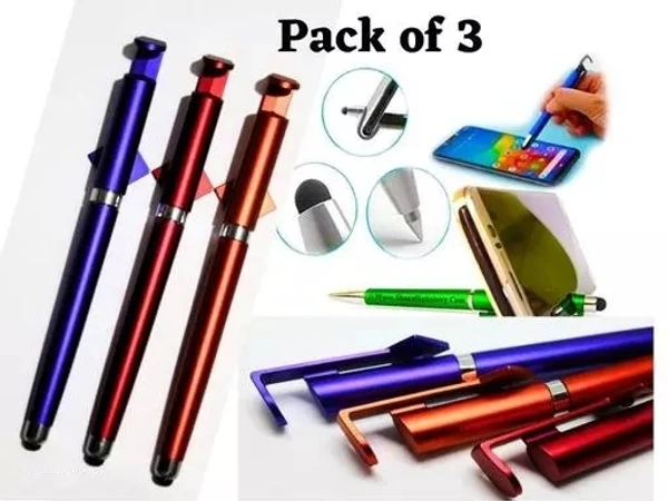 3 in one - Birthday Party Return Gift Item In Bulk | Stylish Mobile Stand Pen / Screen Wipe Pen For All Touch Screen / Writing Pen (Pack of 2, Multicolor)