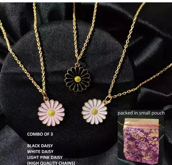 Daisy necklace combo Black daisy , white daisy , pink daisy charm necklace