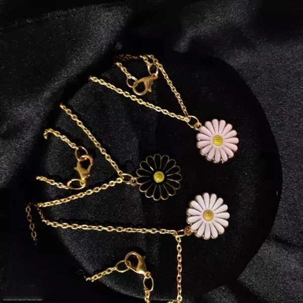 Daisy necklace combo Black daisy , white daisy , pink daisy charm necklace