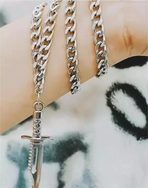 For Boys and Man Rhodium, Silver Plated Alloy, Stainless Steel Chain with Talwar pendent