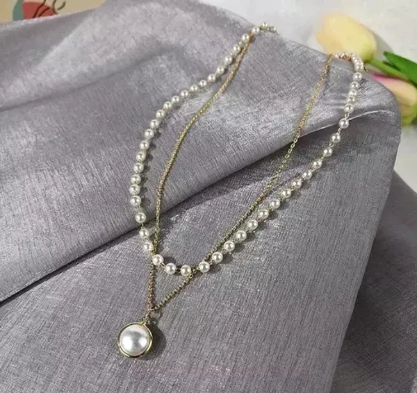 Charming Gold Plated Pearl Double Layered Necklace for Women and Girls