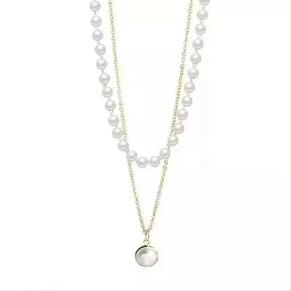 Charming Gold Plated Pearl Double Layered Necklace for Women and Girls