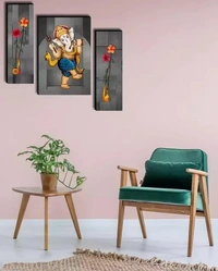 Wallmax Ganesha Set of 3 UV Textured Home Decorated Gift item 6 MM MDF Painting 12 Inch x 18 Inch WAGJM-1007