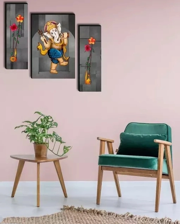 Wallmax Ganesha Set of 3 UV Textured Home Decorated Gift item 6 MM MDF Painting 12 Inch x 18 Inch WAGJM-1007
