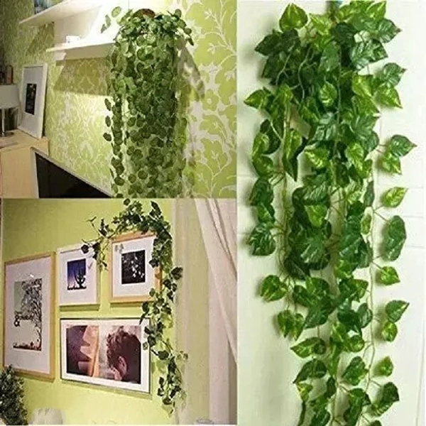  Artificial Garlands Hanging Leaves (8 Feet) (Set of 2) Greenery Vine Creeper Plants for Home Decor Main Door Wall Balcony Office Decoration Party Festival Craft