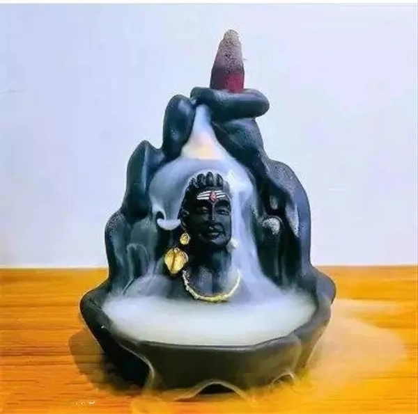 Mahadev Adiyogi Shiv Shankara Backflow Incense Burner 10 cone free Decorative Showpiece - 10 cm (Polyresin, Black)