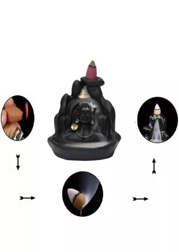 Mahadev Adiyogi Shiv Shankara Backflow Incense Burner 10 cone free Decorative Showpiece - 10 cm (Polyresin, Black)