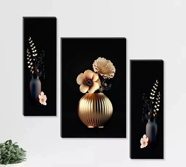 Set of 3 Flower pot modern art Digital Reprint Self adeshive wall painting