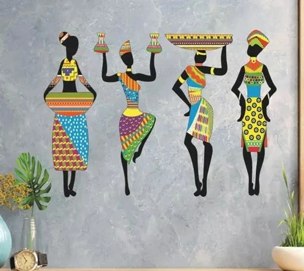 Premium Unique Stylish Tribal Women 4 Pcs.MDF Wood Cut Out Set Wall Home Room Office Wall Art- Colorful