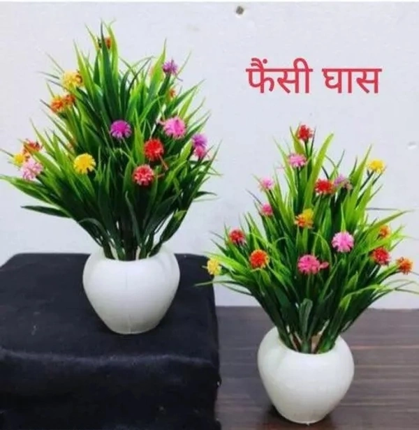 Love Art Apple Artificial Plants with Faux Grass for Home, Garden and Office Decor - set of 02