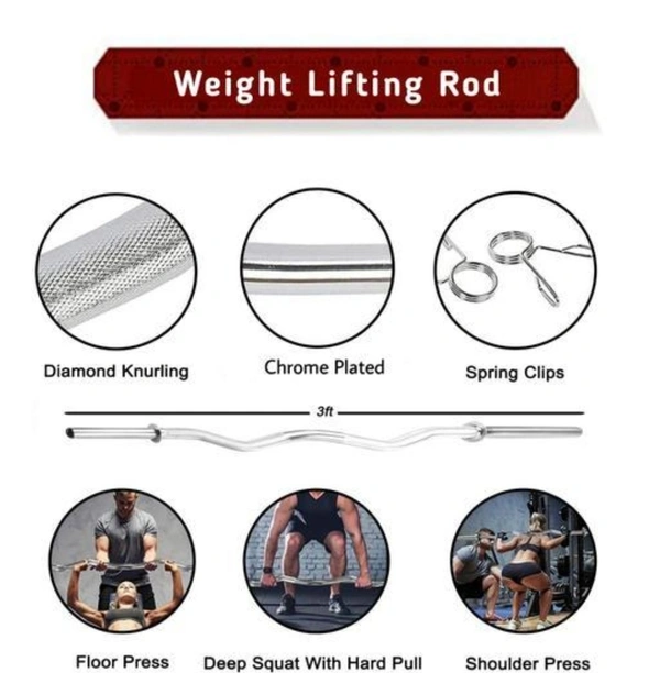 30 kg Gym set 3 feet curl rod pair of dumbbell rods & gym skipping ROPE & gloves hand gripper Adjustable Dumbbells Exercise Set for home gym