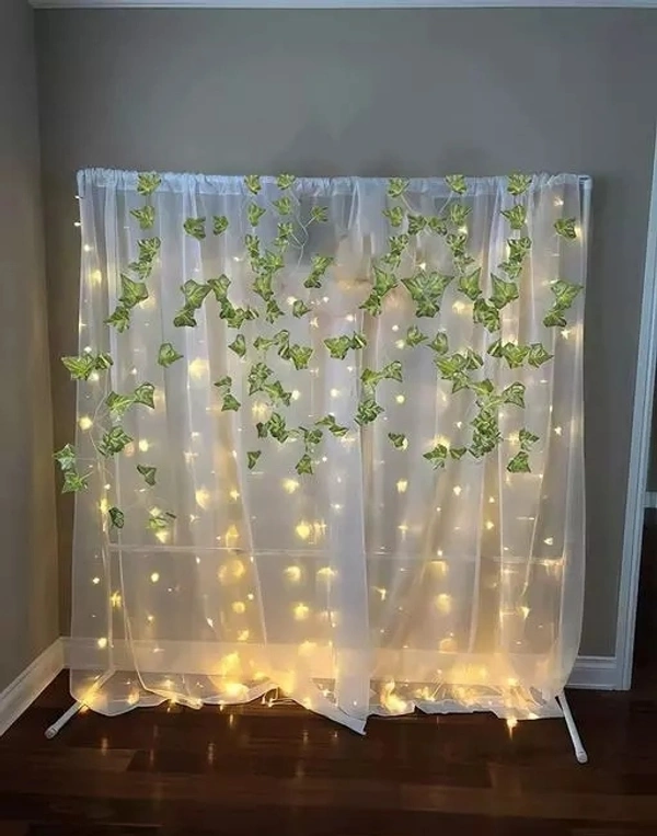 Tulle White net Curtain Cloth Backdrop Combo with Green Leaves for Birthdays, Anniversary, Baby Shower, Photo Shoot, Wedding Party, Background, Ceremony- Set of 4 pieces