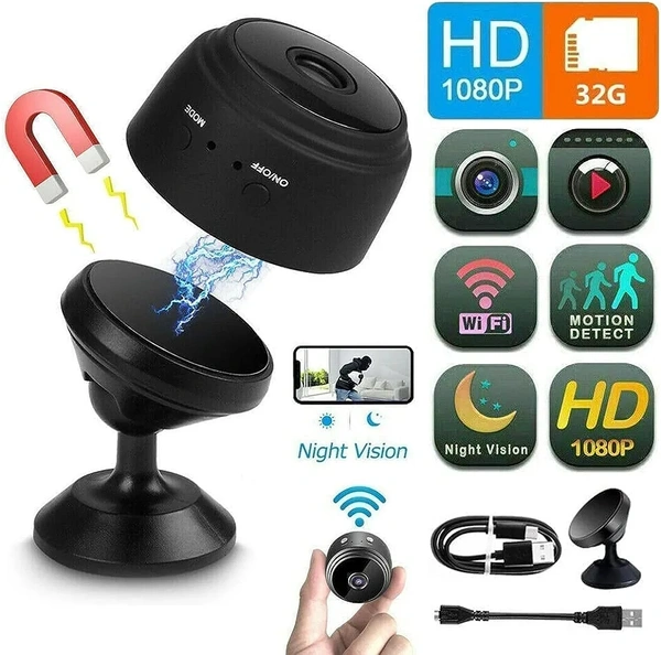 HD Focus Magnet Camera Full HD Mini WiFi Night Vision IP Wireless 1080P Audio Video Nanny Camera for Home Offices Security (Magnet Camera)