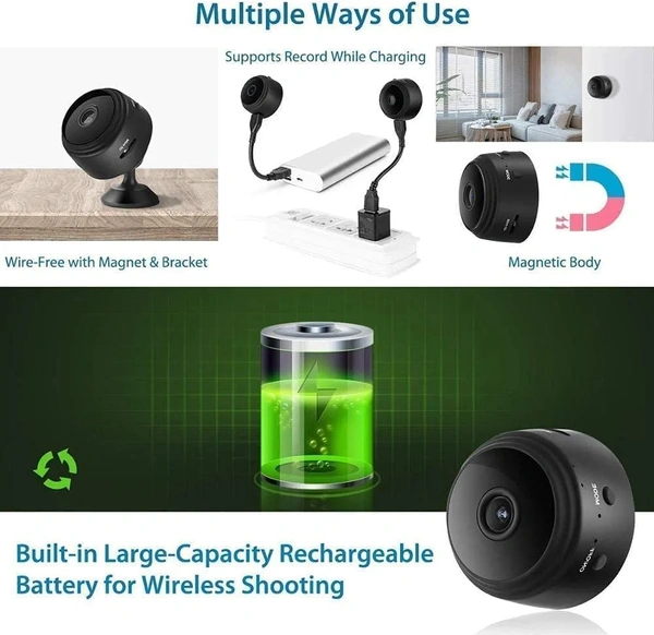 HD Focus Magnet Camera Full HD Mini WiFi Night Vision IP Wireless 1080P Audio Video Nanny Camera for Home Offices Security (Magnet Camera)