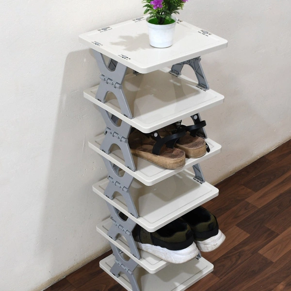 Smart Shoe Rack with 6 Layer Shoes Stand Multifunctional Entryway Foldable & Collapsible Door Shoe Rack Free Standing Heavy Duty Plastic Shoe Shelf Storage Organizer Narrow Footwear Home