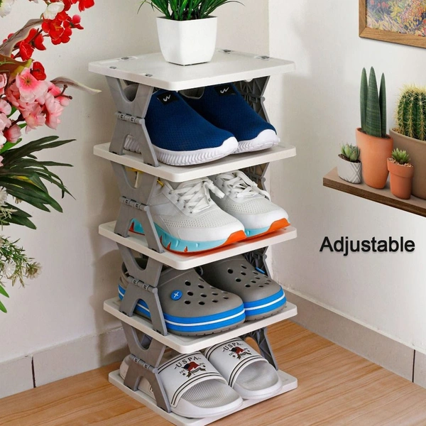 Smart Shoe Rack with 6 Layer Shoes Stand Multifunctional Entryway Foldable & Collapsible Door Shoe Rack Free Standing Heavy Duty Plastic Shoe Shelf Storage Organizer Narrow Footwear Home