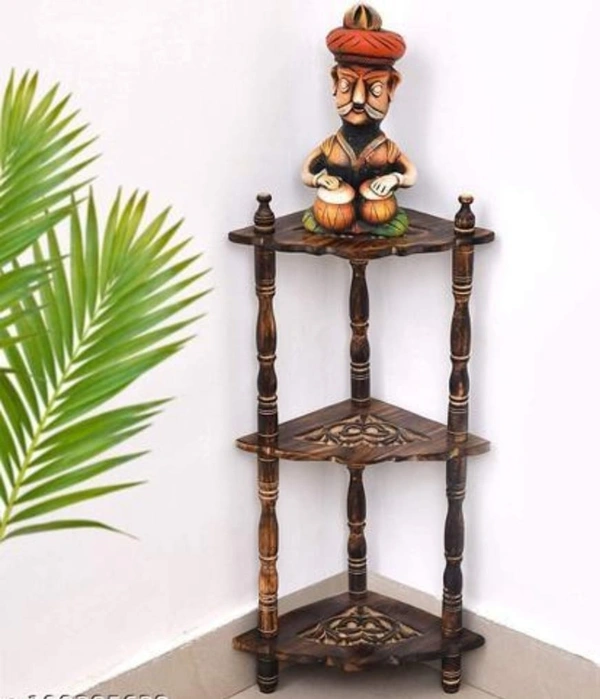 Wooden Mini Corner Rack | Side Table | Corner Shelf Rack for Bedroom, Home and Living Room - Small Side Table or Stand