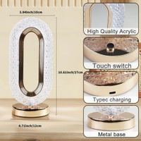 Touch Control Crystal Table Desk Lamp, 3-Way Dimmable Light, USB Rechargeable Crystal Diamond Table Lamp, Exquisite Night Stand Light Lamp Beside Lamp for Bedroom Living Room, Decorative Desk Lamp