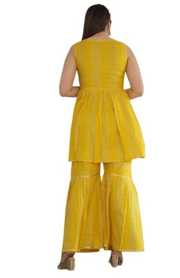 Women's Rayon Anarkali Kurta, Sharara And Dupatta Set (KP-001_Yellow_XL)
