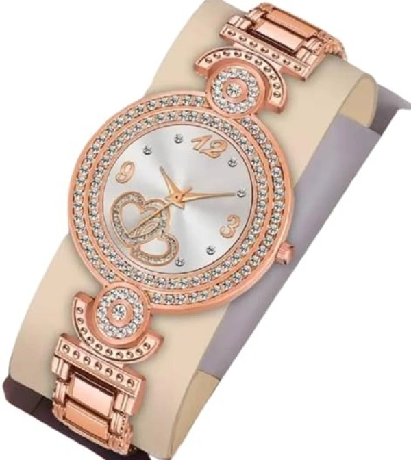 Woman's Analogue Double Heart Dial Metal Strap Watch for Women/Ladies/Girls