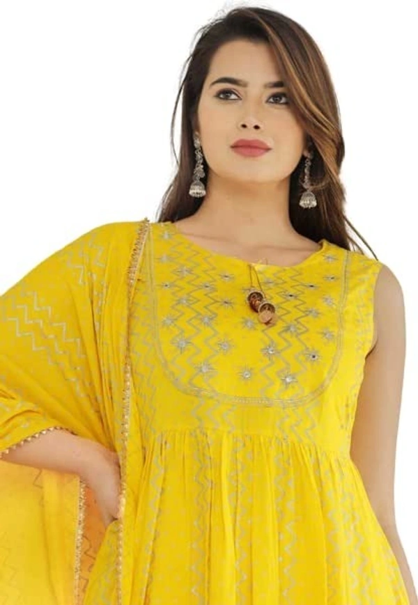Women's Rayon Anarkali Kurta, Sharara And Dupatta Set (KP-001_Yellow_XL)