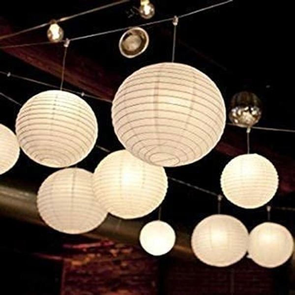 Rice White Paper Hanging Lantern Ball Lamp Shade, 12-inch | Party Hanging Lantern Rice Paper Ball Lamp Shade | Hanging Lantern | Rice Paper Ball Lamp (Pack of 11, White - W3)
