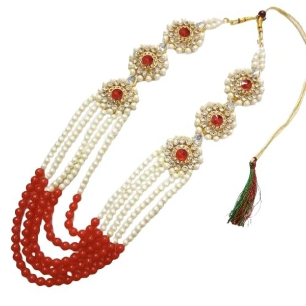 Beautiful Red Long moti necklace with choker, earring, maang tikka