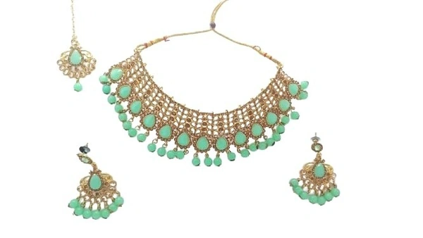 Latest Stylish Design Fancy Pearl Studded Necklace Jewellery Set with Earrings for Girls/Women