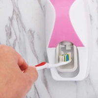 Automatic Toothpaste Dispenser with 5 Brush Holder, Fresh ABS Plastic Dust-Proof Wall Mounted Toothbrush Holder with Cover Storage Stand for Home Bathroom