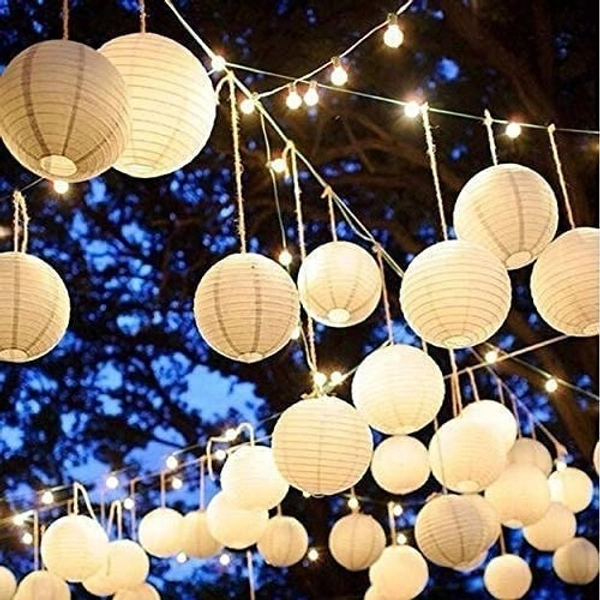 Rice White Paper Hanging Lantern Ball Lamp Shade, 12-inch | Party Hanging Lantern Rice Paper Ball Lamp Shade | Hanging Lantern | Rice Paper Ball Lamp (Pack of 11, White - W3)