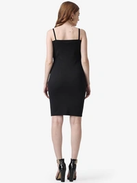 Women Casual Casual Pink Solid Bodycon Front Slit Mini Noodle Strap Dress - S