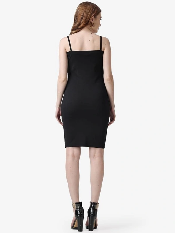 Women Casual Casual Pink Solid Bodycon Front Slit Mini Noodle Strap Dress - S