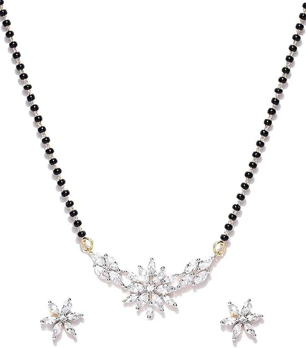 American Diamond Gold Plated Mangalsutra Pendant with Chain and Earrings for Women