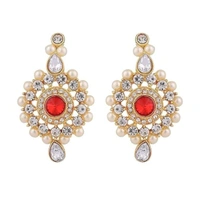 Beautiful Red Long moti necklace with choker, earring, maang tikka
