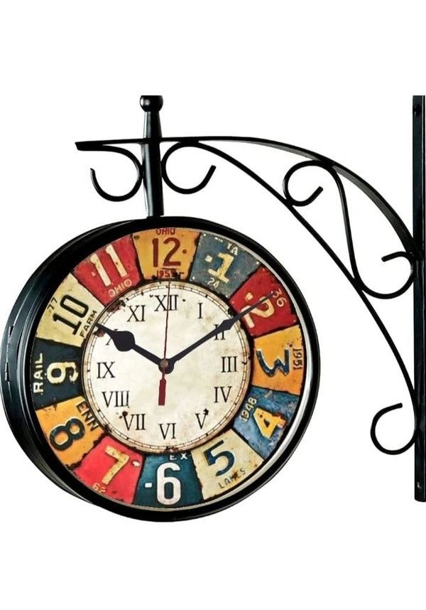Vintage Product 8 Inch Victoria Double Sided Wall Clock Black,Metal, Analog