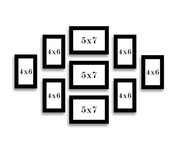 Stuthi Arts Wood MDF Photo Frame With Glass (Black,9 Photos)Wall Mount, Rectangular, 5 x 7 inches (3 pieces) , 5 x 5 inches(4 pieces)
