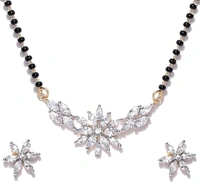 American Diamond Gold Plated Mangalsutra Pendant with Chain and Earrings for Women