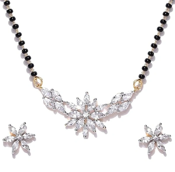 American Diamond Gold Plated Mangalsutra Pendant with Chain and Earrings for Women