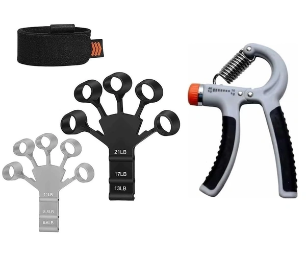 Combo of 1 Adjustable Hand Gripper and 2 Finger Gripper Multi Tension 6 Months Warranty Strengthener for Gym Workout Hand Exercise Equipment
