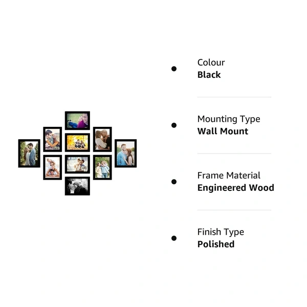  Photo Frame For Wall Set Of 10 Black Picture Frames For Home Decoration, Wall Decor Ecoseries -Size -6X8,5X7 Inches,Medium Density Fibreboard;Synthetic Wood;Plexiglass, Rectangular