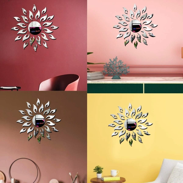 Sun Silver Round Unframed Mirror Stickers For Wall 3D Acrylic Stickers Wall Stickers For Hall Bedroom Living Room Kids Room Sun Large Size Unframed Mirror Wall Stickers
