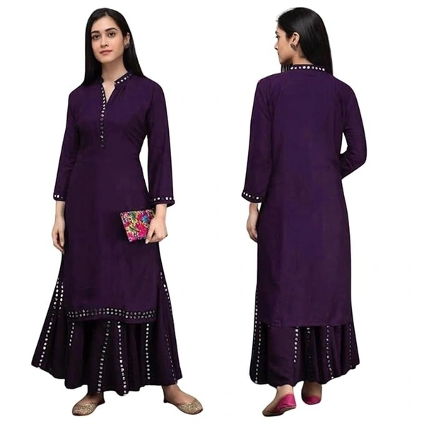 Women's Mirror Work Rayon Kurta and Palazzo Set for Women's and Girls || Kurti Set || Ethic Set for Women (Pack of 1)