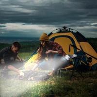 Portable Rechargeable Torch LED Flashlight Long Distance Beam Range with Power Bank, Hammer and Strong Magnets,Car Rescue Torch with Hammer Window Glass