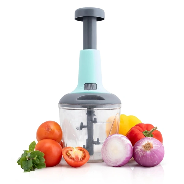 Premium Manual Food Chopper 1000ml, Manual Hand Press Chopper With Super Sharp Blades To Cut Onion, Tomatoes, All Vegetables, All Fruits, Ultra Durable Chopper For Kitchen