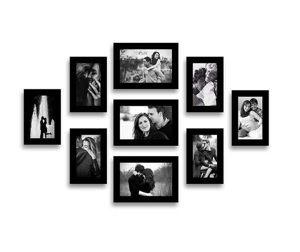 Stuthi Arts Wood MDF Photo Frame With Glass (Black,9 Photos)Wall Mount, Rectangular, 5 x 7 inches (3 pieces) , 5 x 5 inches(4 pieces)