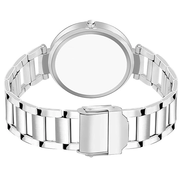 Alluring Analogue White Dial Silver Stainless Steel Strap Graceful Stylish Wrist Watch for Women, Pack of 1 - TTN-SIL-MINA-WH