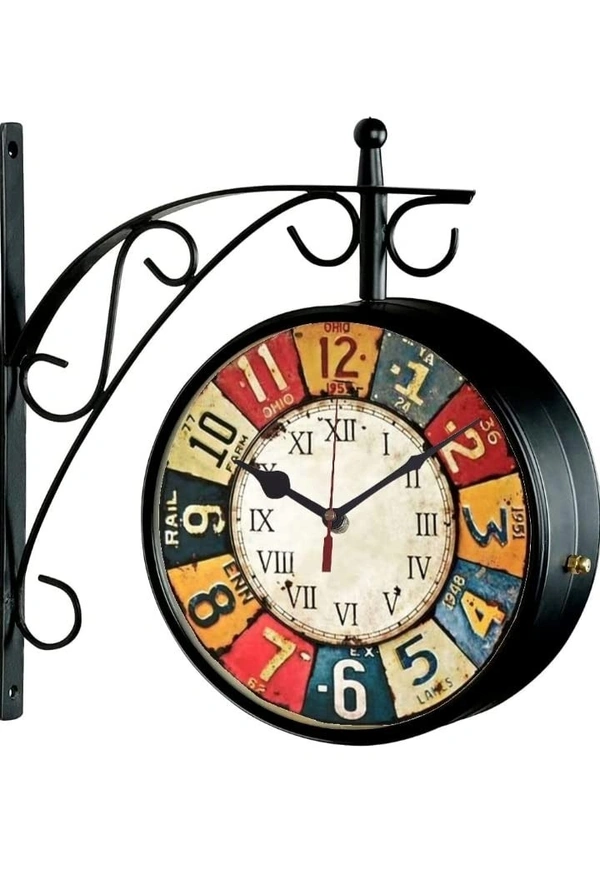 Vintage Product 8 Inch Victoria Double Sided Wall Clock Black,Metal, Analog